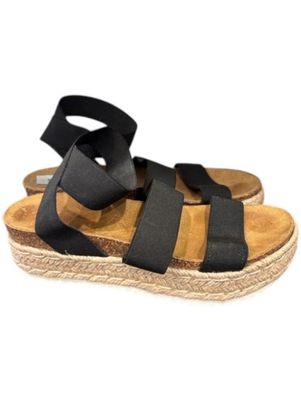 Steve Madden Kimmie Flatform Espadrille Sandals Black Elastic Women's Size 7